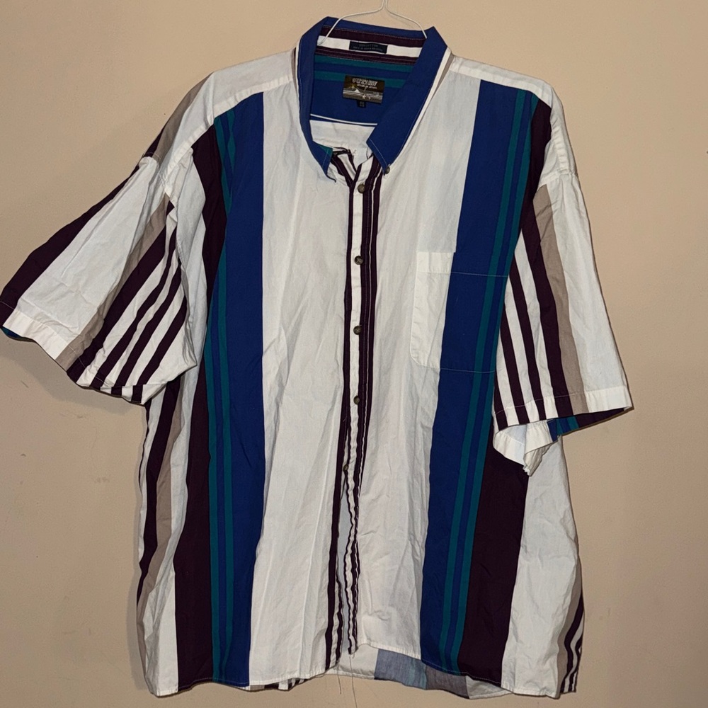 Outlaw Western Wear VTG 4XL Men's Blue and White Striped Casual Shirt